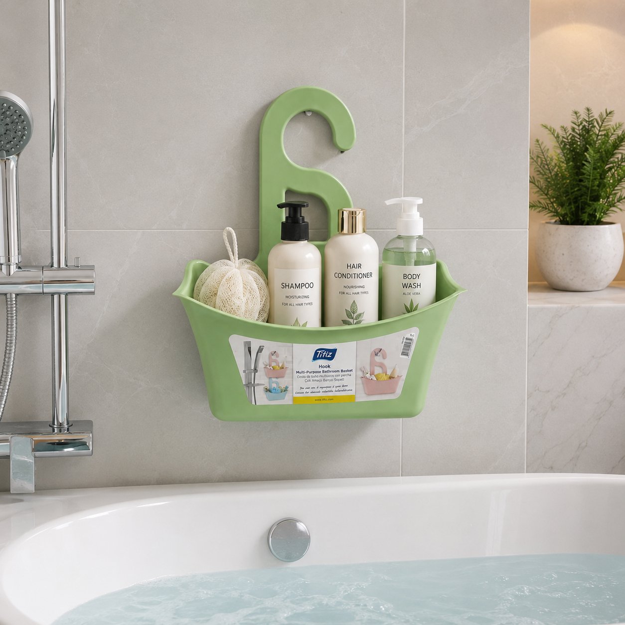 Bathroom Storage Basket with Drain Base Green