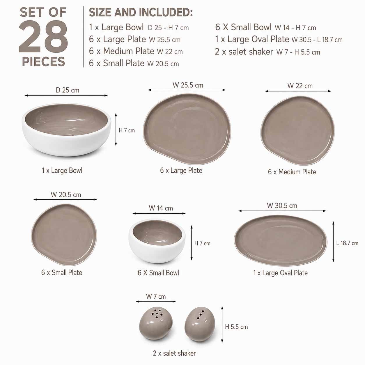 Irregular Grey and White Ceramic Dinner Set 28 Pieces