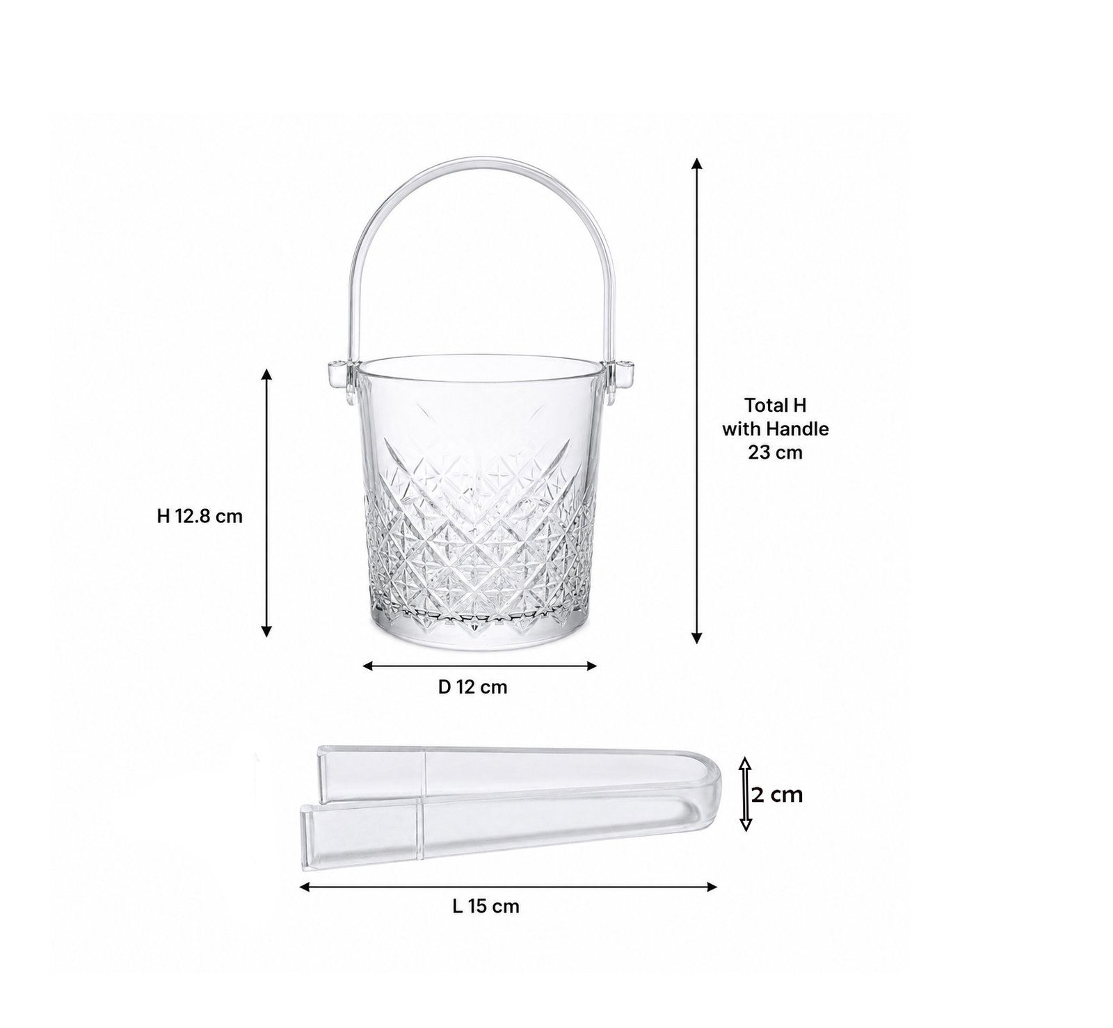 Glass Ice Bucket with Carry Handle and Plastic Tong