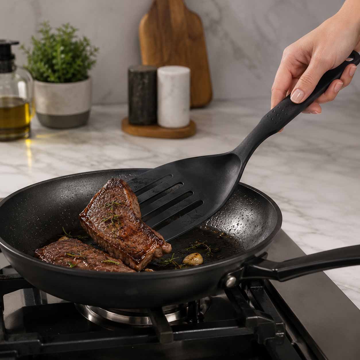 Dosthoff Black Nylon Wide Slotted Spatula 28cm