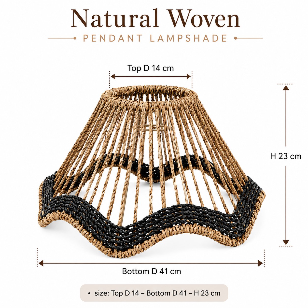 Natural Woven Pendant Lampshade Black 41cm