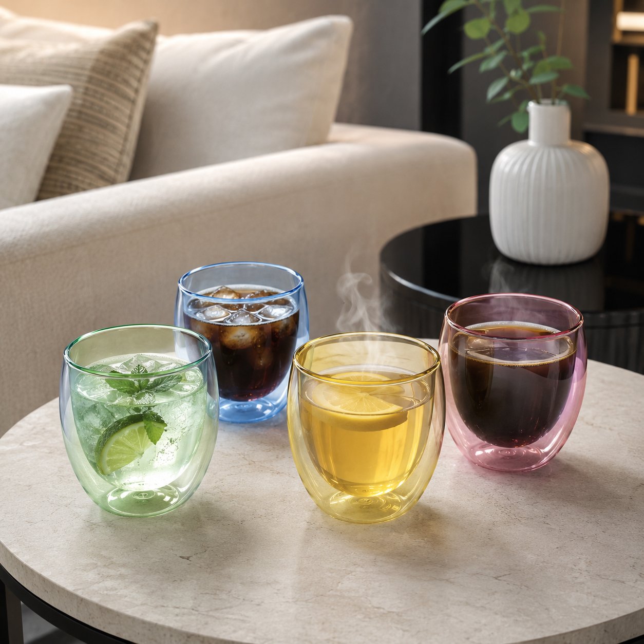 Double Wall Glass Mug Set 4 Pieces 250ml Multicolor