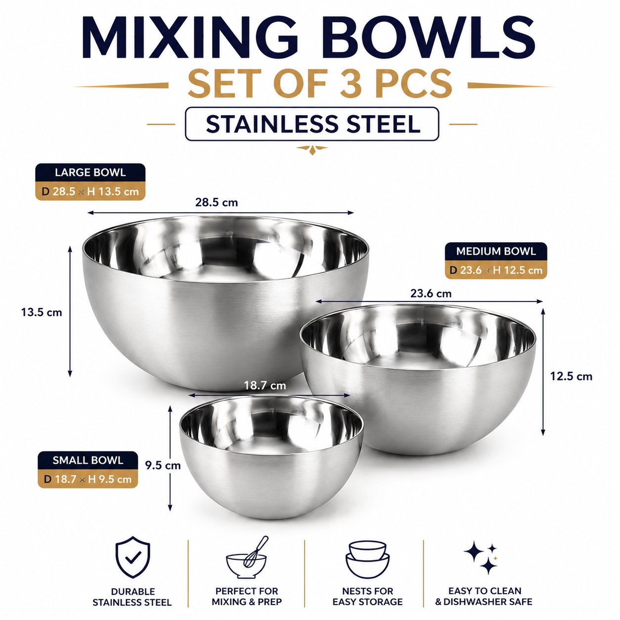 Stainless Steel Mixing Bowls Set of 3