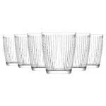 LAV Hestia glass tumblers, set of 6 with 340 ml capacity. Stylish ribbed glasses ideal for water, juice, soft drinks and cocktails.