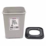 open top plastic waste bin with durable grey body and open lid