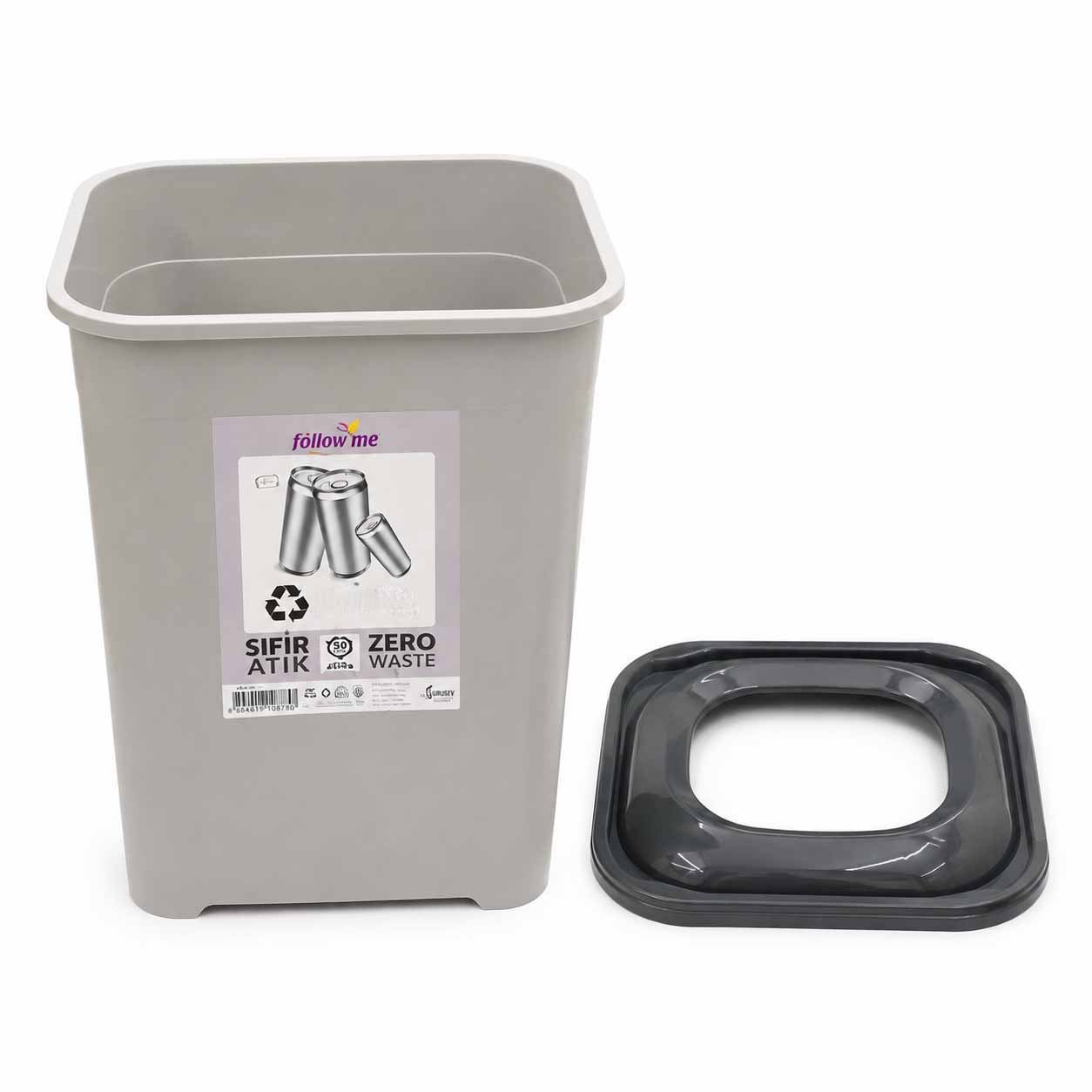 open top plastic waste bin with durable grey body and open lid