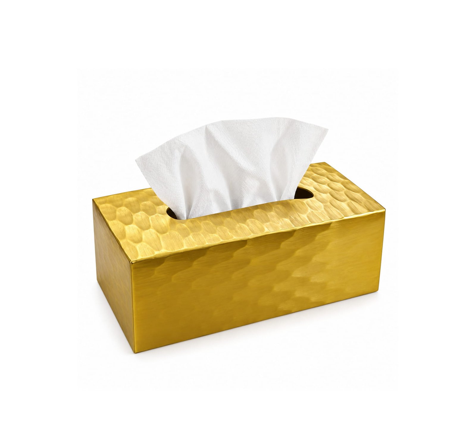 HAMMERED GOLD METAL TISSUE BOX WITH SLIDING BASE
