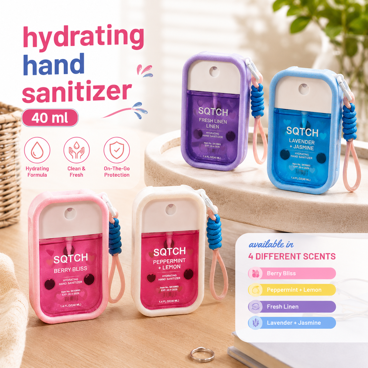 SQTCH Hydrating Hand Sanitizer 40ml With Silicone Case