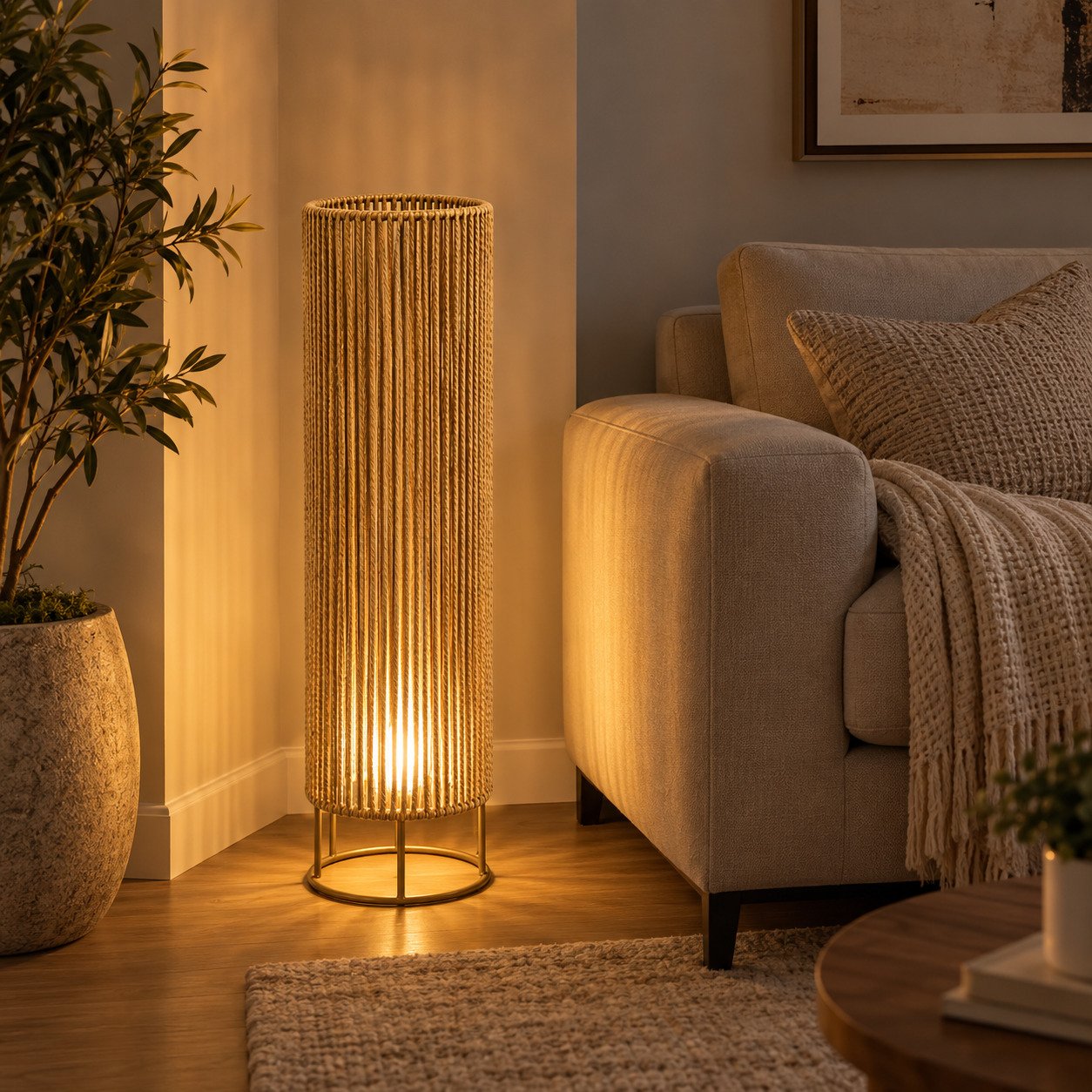 DECORATIVE SAND ROPE FLOOR LIGHT STAND 92 CM