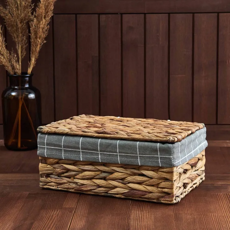 SMALL WICKER STORAGE BASKET WITH LID & LINER