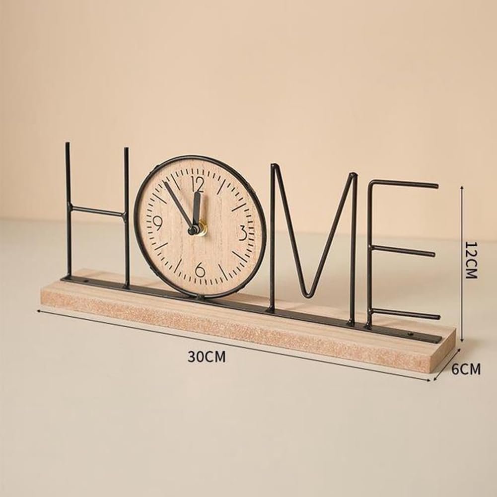VINTAGE TABLE CLOCK WITH WOODEN LETTER DESIGN