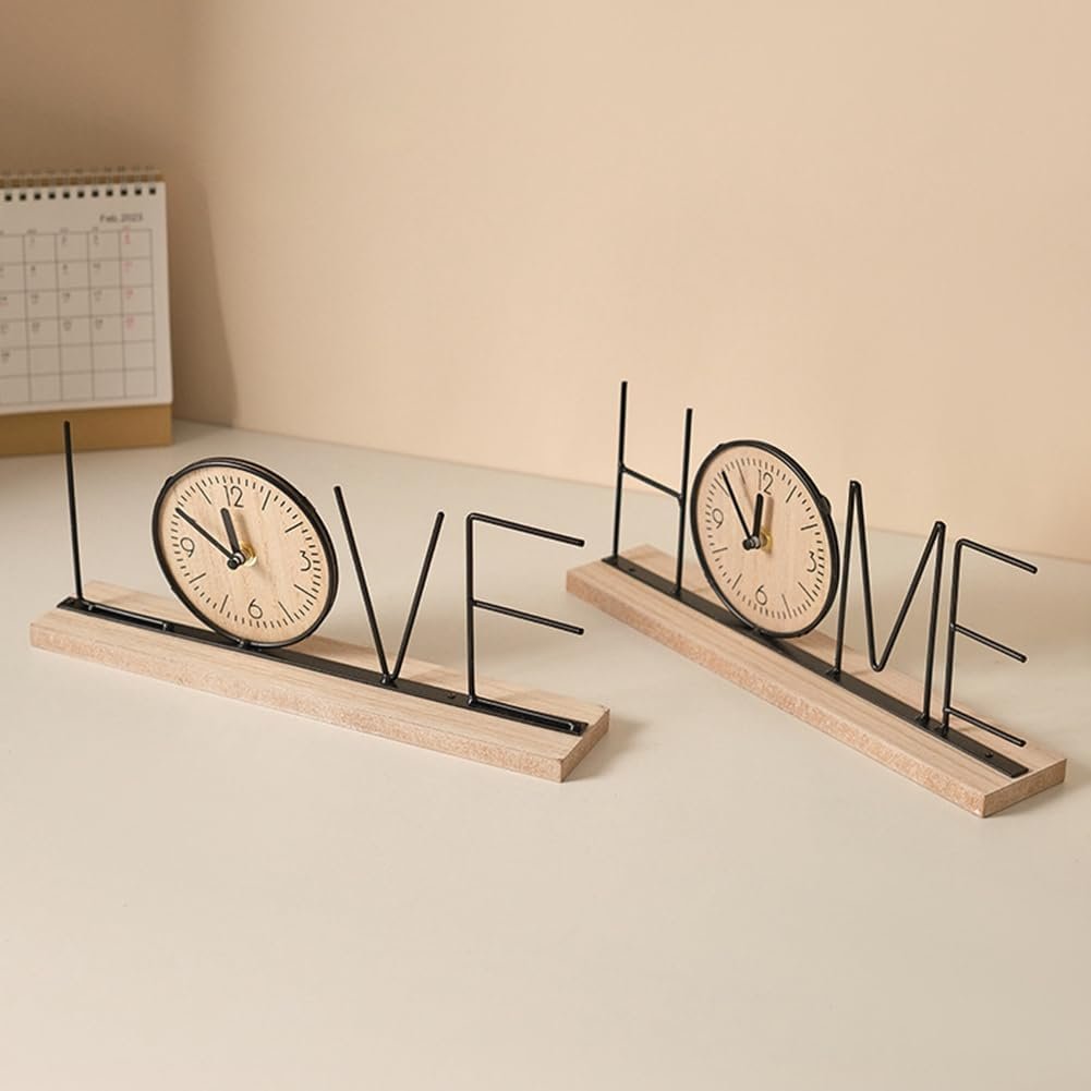 VINTAGE TABLE CLOCK WITH WOODEN LETTER DESIGN - Image 2