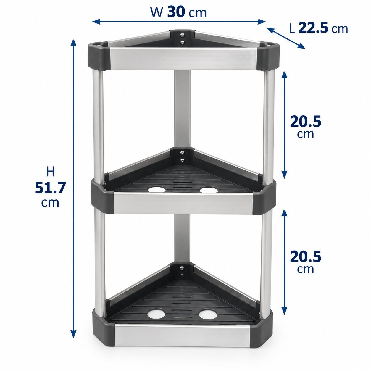3-TIER WALL-MOUNTED ALUMINUM CORNER BATHROOM SHELF