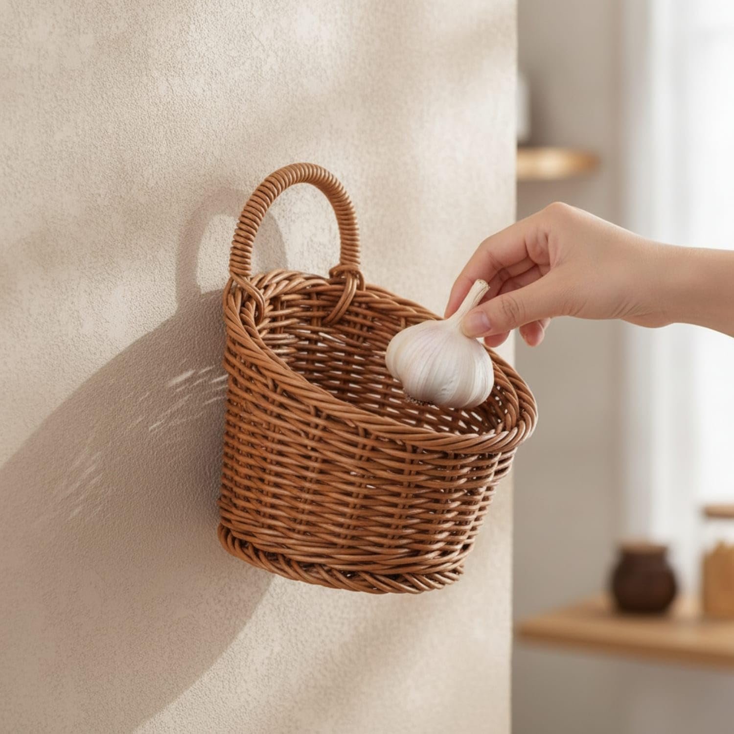 SMALL WOVEN HANGING WALL BASKET FOR STORAGE - Image 2