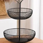 Black Metal 2-Tier Fruit Basket Countertop Organizer