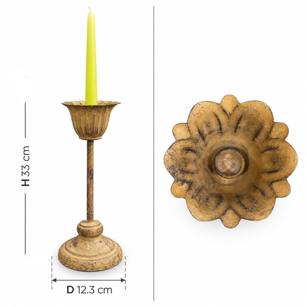 RUSTIC METAL TAPER CANDLE HOLDER DECOR 33 CM
