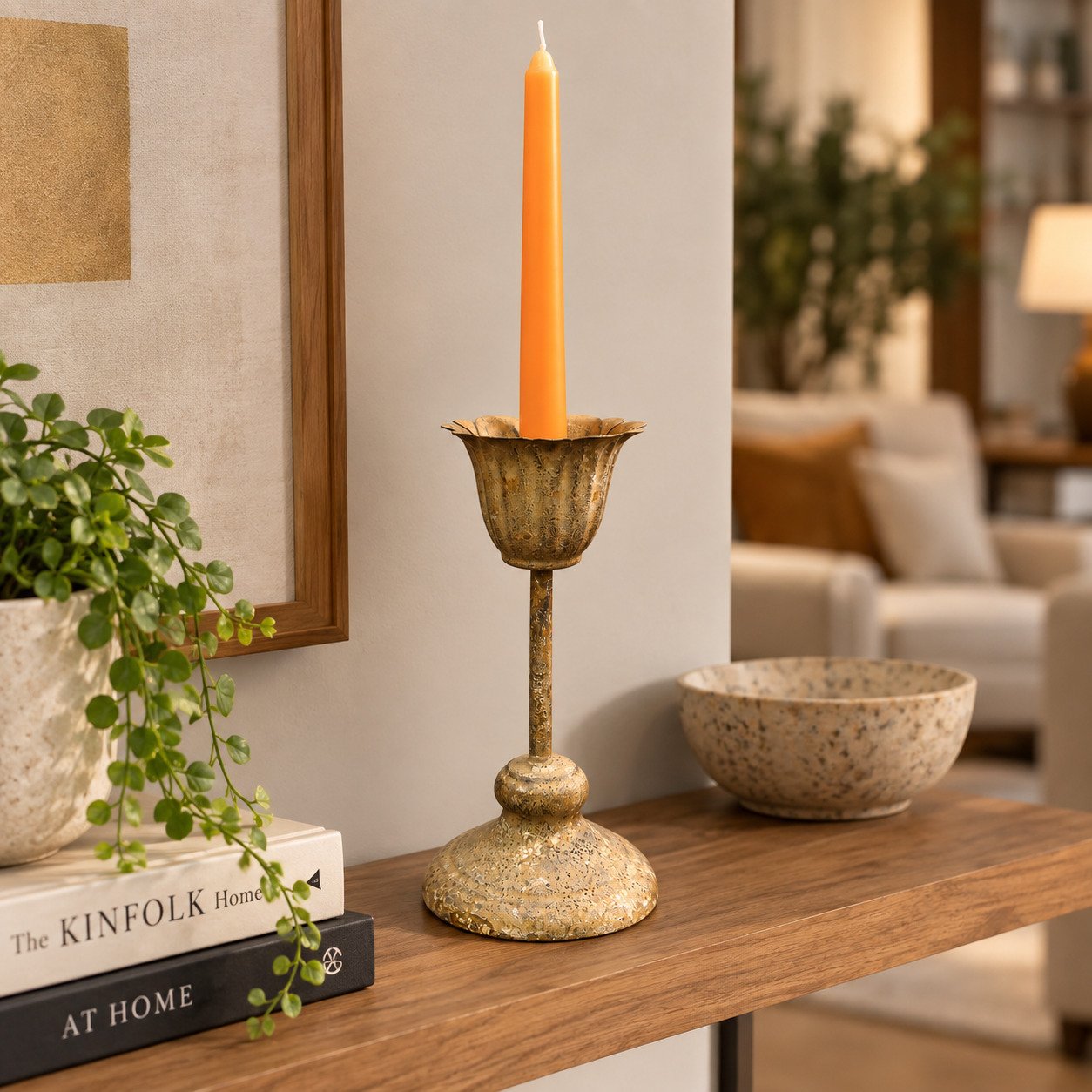 RUSTIC METAL TAPER CANDLE HOLDER DECOR 25.5 CM