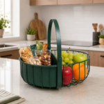 Dark Green Divided Fruit and Snack Storage Basket