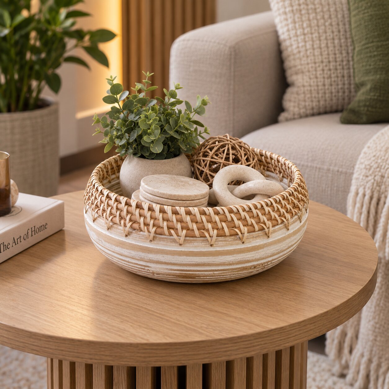 BAMBOO RATTAN DECORATIVE BOWL FOR HOME 25 CM