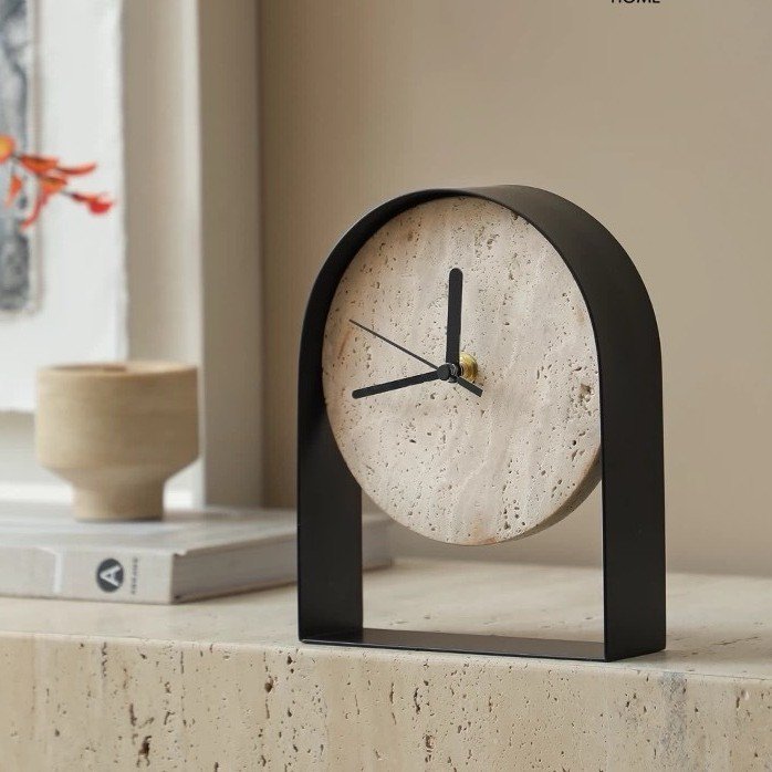 DECORATIVE MARBLE TABLE CLOCK WITH METAL FRAME