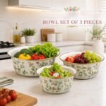 Floral bowl set of 3 in 24 cm, 28 cm and 32 cm sizes