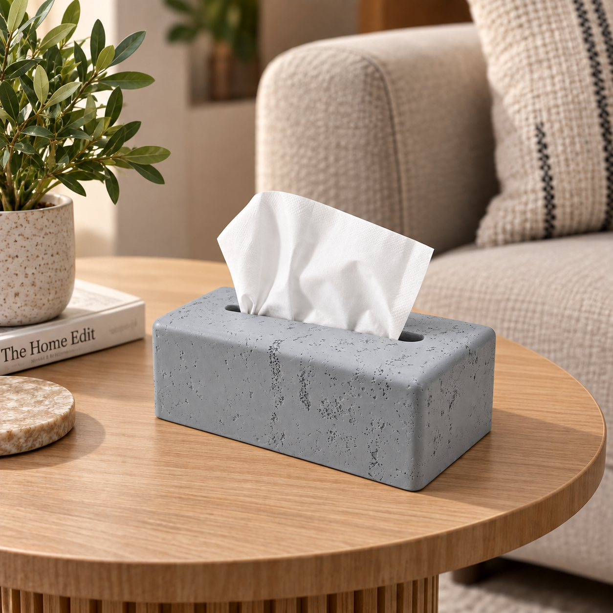 GREY MARBLE TISSUE BOX WITH DETACHABLE BASE