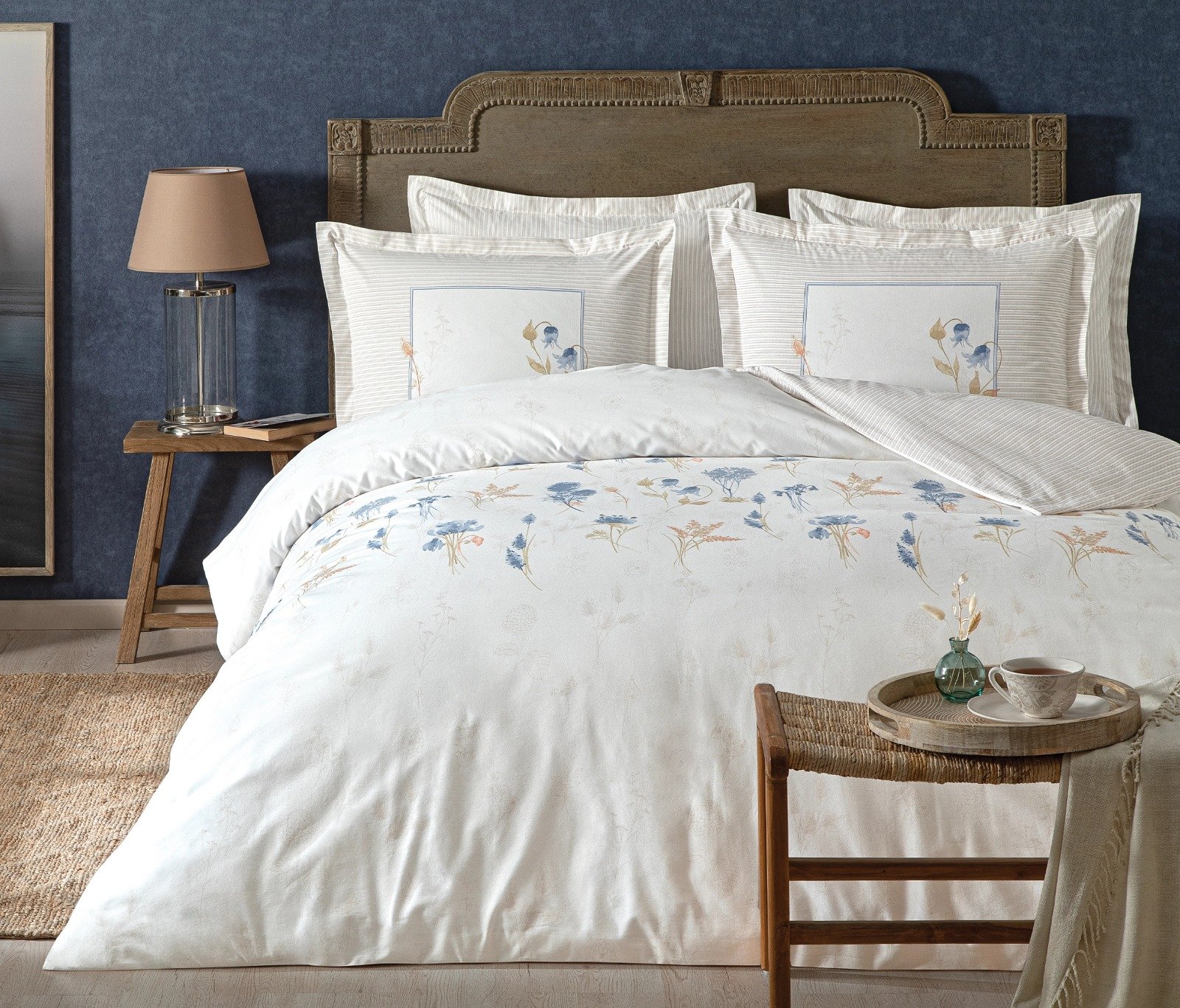 KING DUVET COVER SET ROSES WHITE 100% COTTON