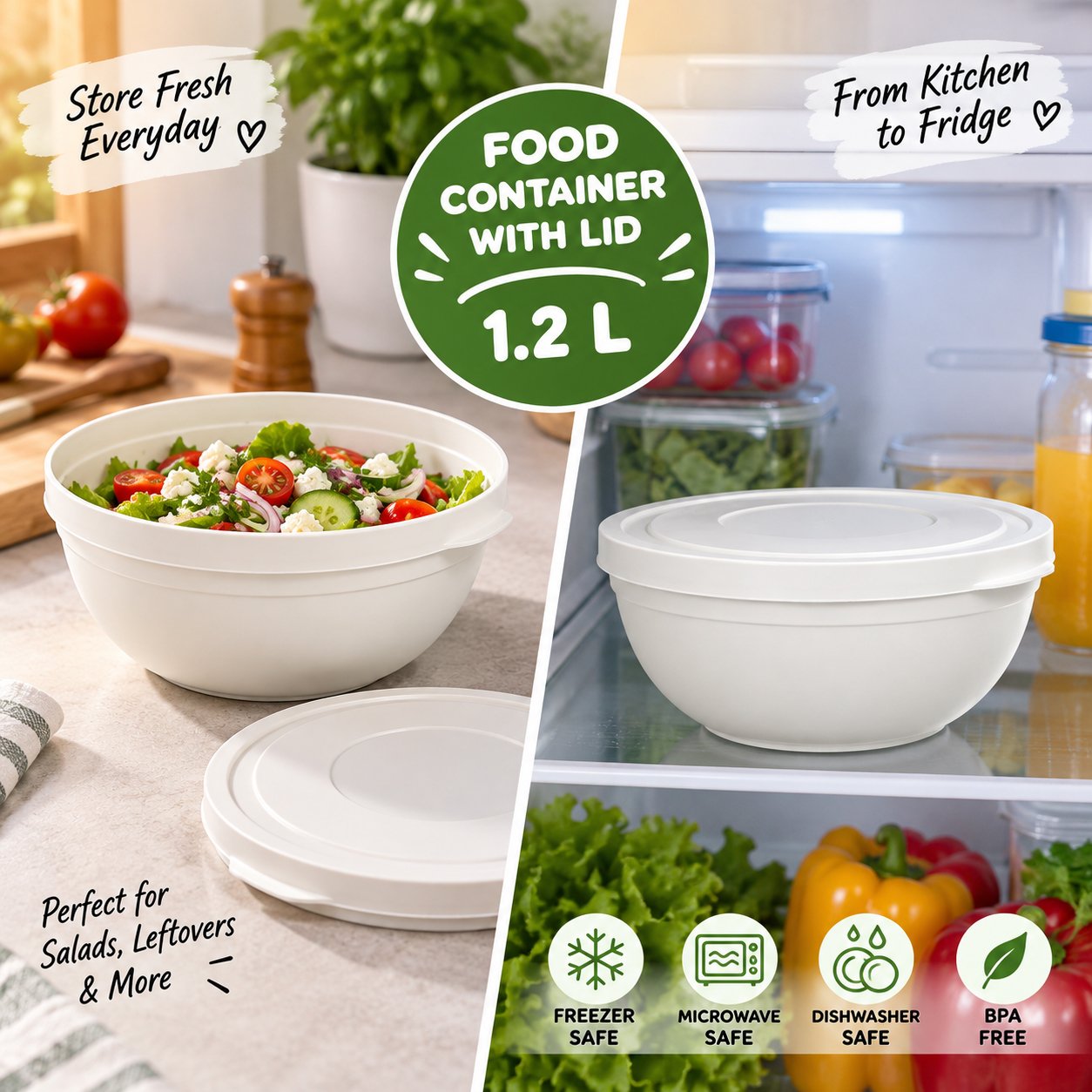 PLASTIC FOOD CONTAINER WITH LID 1.2 L CAPACITY
