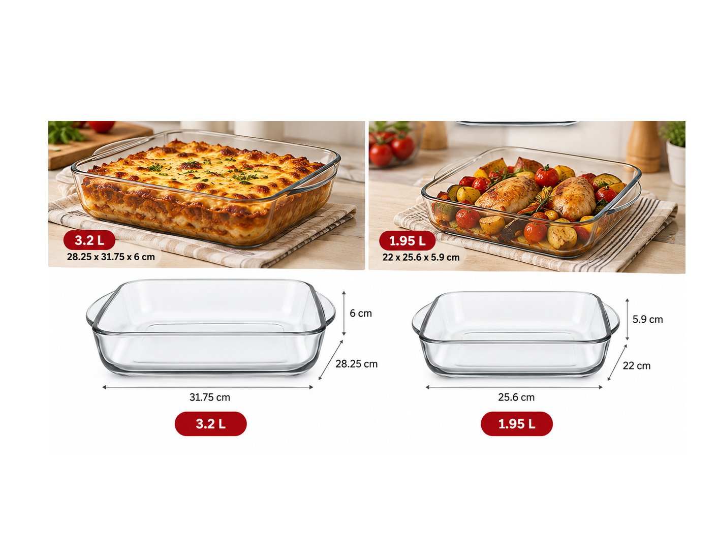 Borcam Square Glass Ovenware Set of 2 Pieces