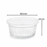 Clear fluted glass ramekin 10.2 cm with translucent plastic lid for desserts