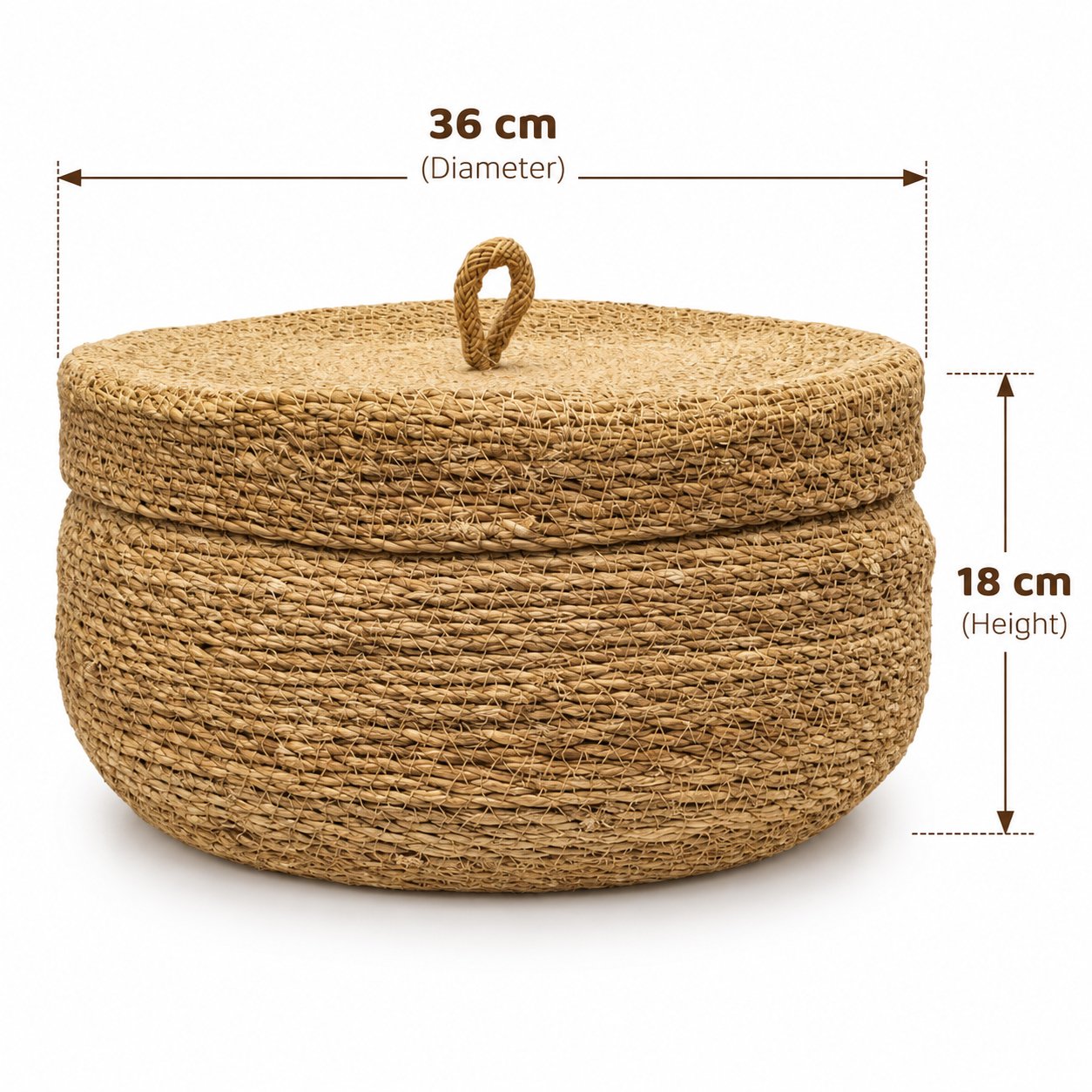 LARGE ROUND WOVEN SEAGRASS BASKET WITH LID