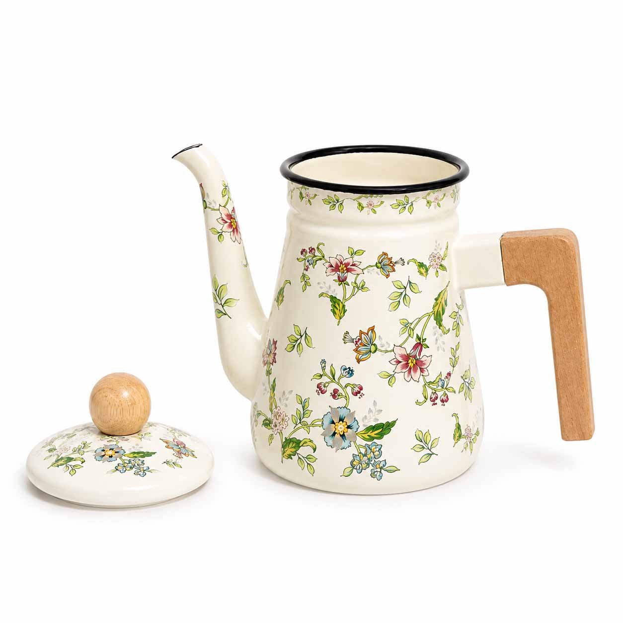 Vintage Floral Enamel Tea Kettle 1.2 Liter