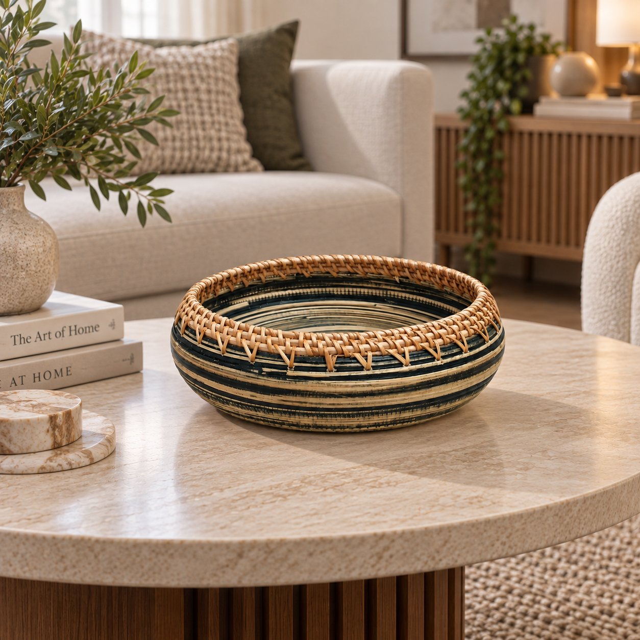 DECORATIVE BOWL 25 CM - BAMBOO RATTAN