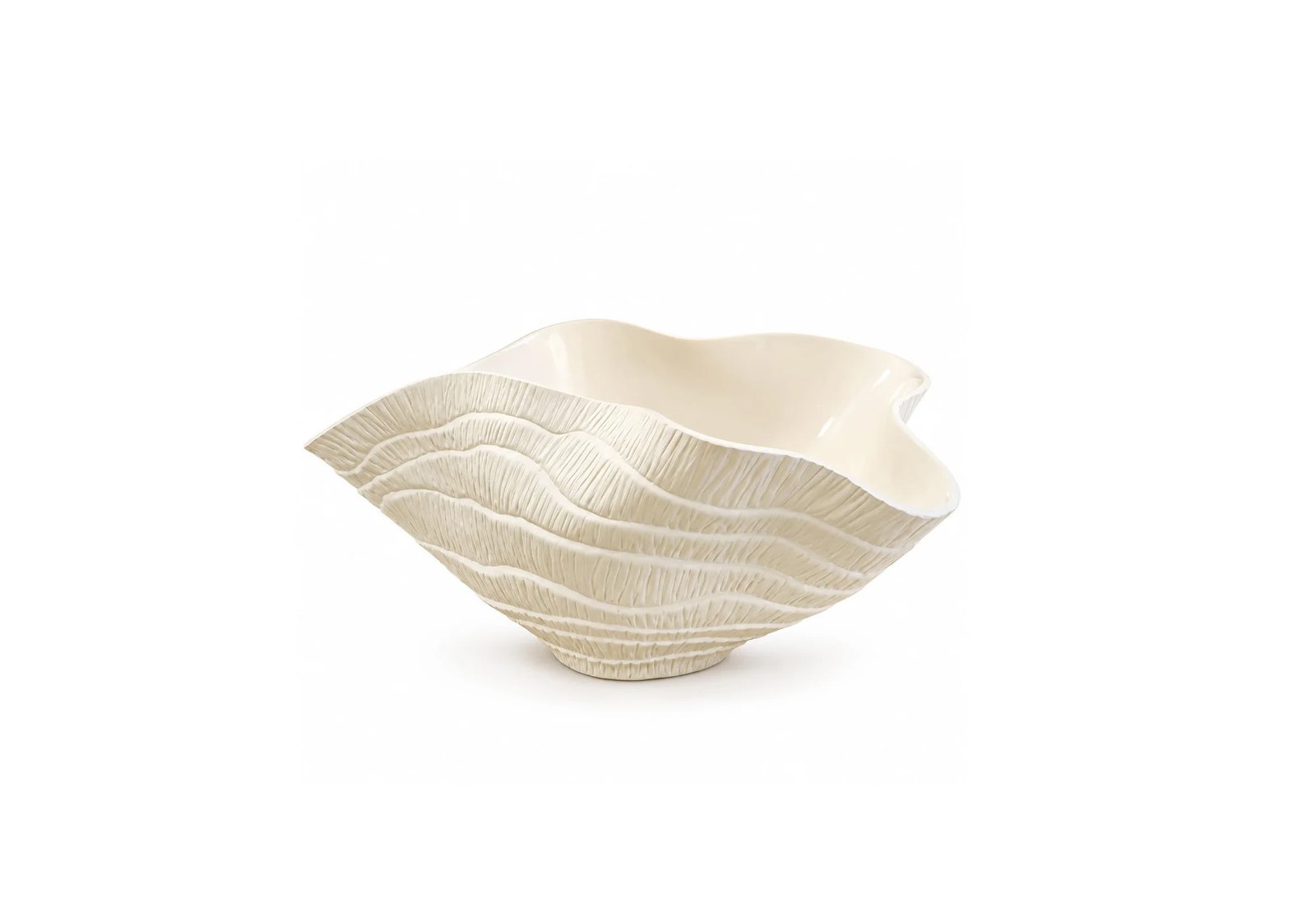 TEXTURED CERAMIC SHELL CENTERPIECE DECOR BOWL