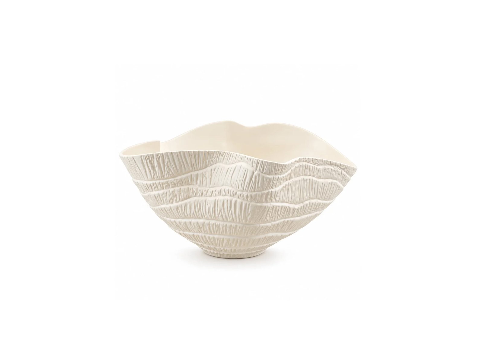 LARGE TEXTURED CERAMIC SHELL CENTERPIECE BOWL