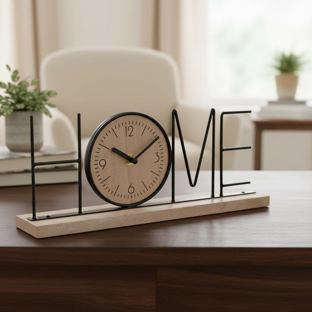 VINTAGE TABLE CLOCK WITH WOODEN LETTER DESIGN - Image 6