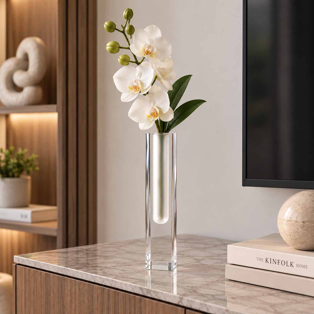 GLASS VASE FOR SINGLE FLOWER DÉCOR SQUARE 22.8CM