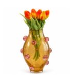 GLASS VASE AMBER BLOWN - BUBBLE ACCENTS