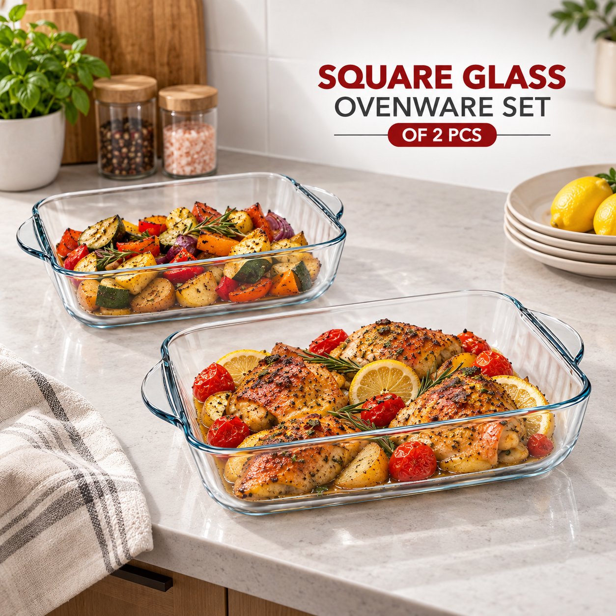 SQUARE GLASS OVENWARE SET OF 2 PCS - BORCAM - Image 2