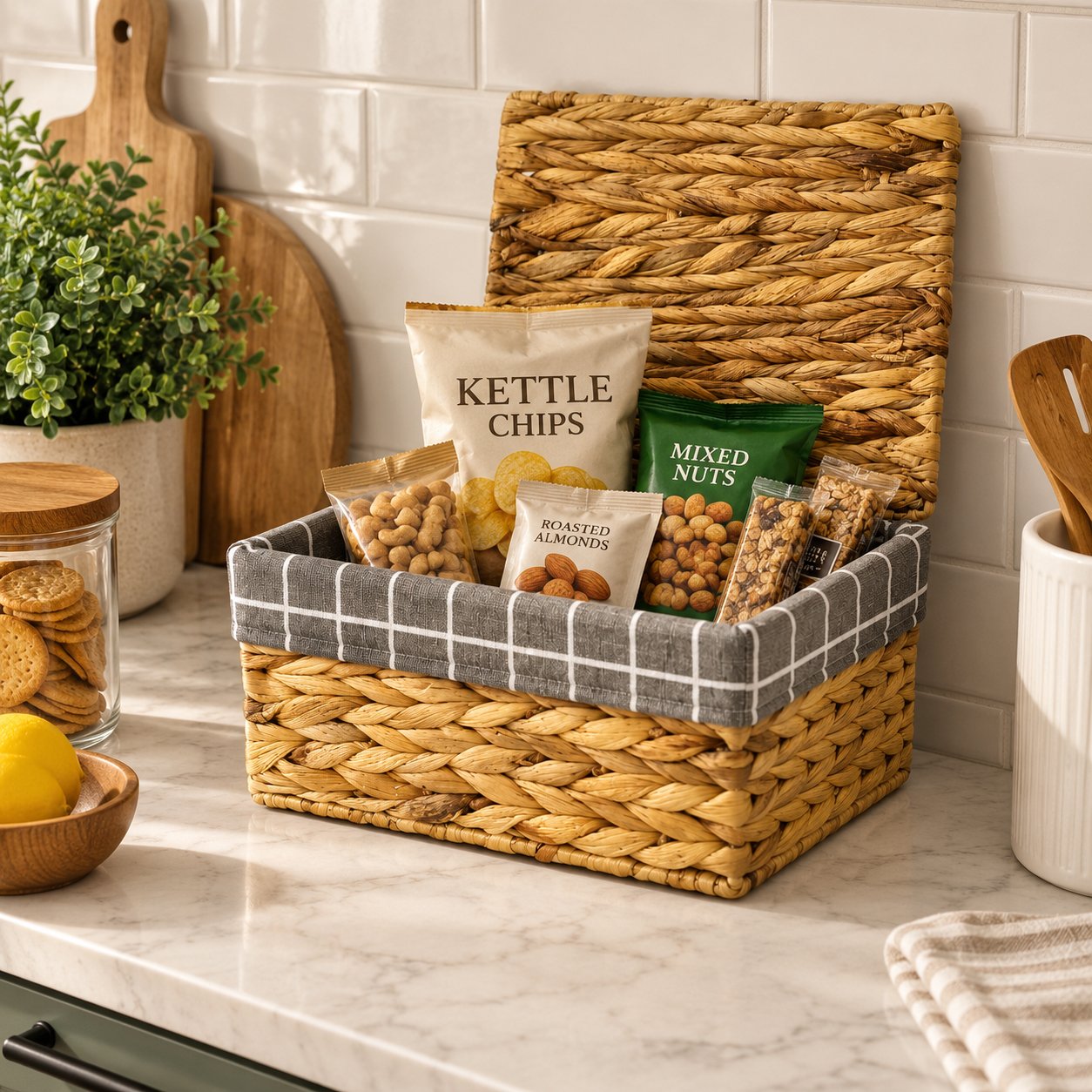 MEDIUM WICKER STORAGE BASKET WITH LID & LINER - Image 5