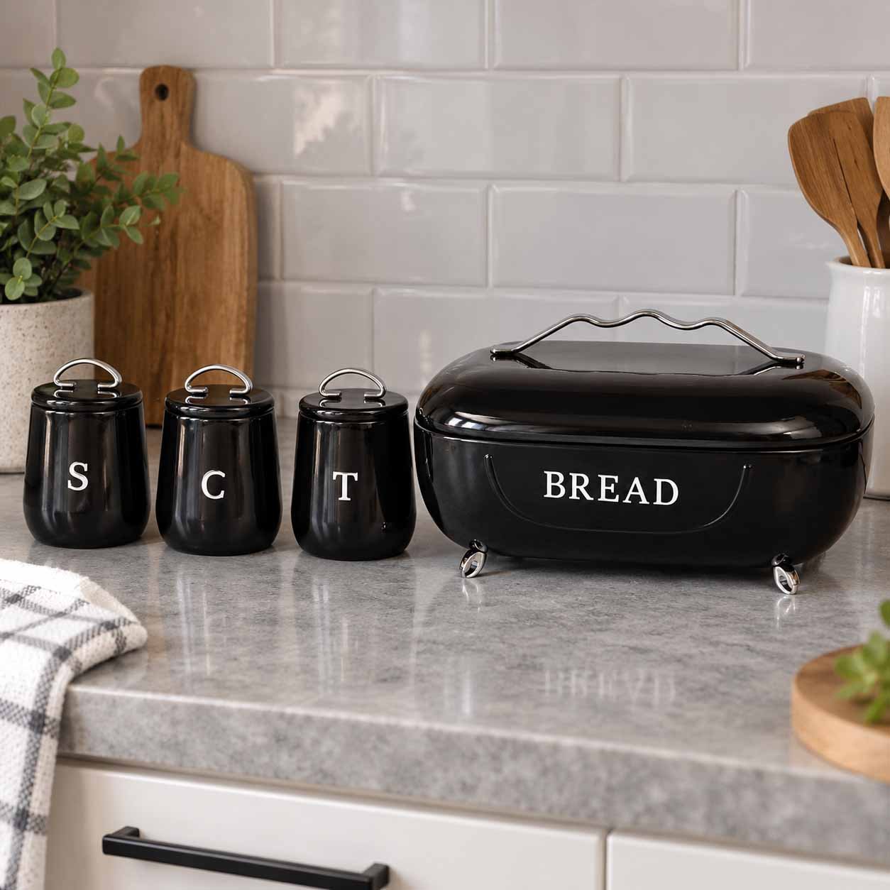 BREAD BOX AND CANISTER JAR SET 4-PIECE METAL