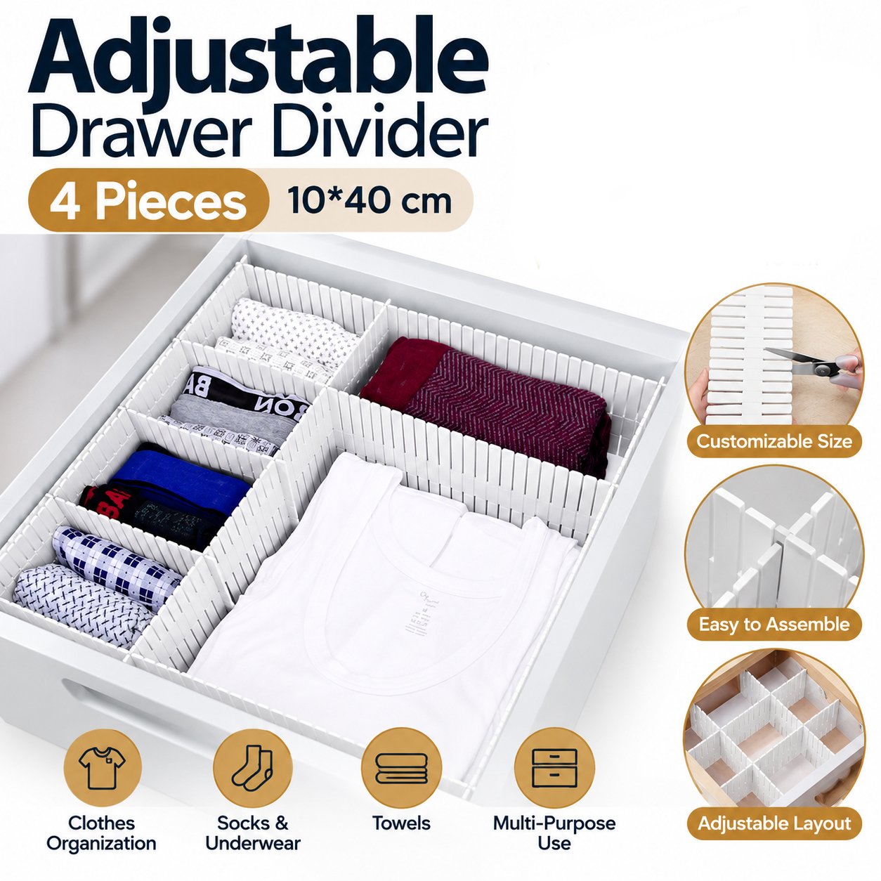 ADJUSTABLE DRAWER GRID DIVIDER SET 4 PCS 10*40 CM - Image 9