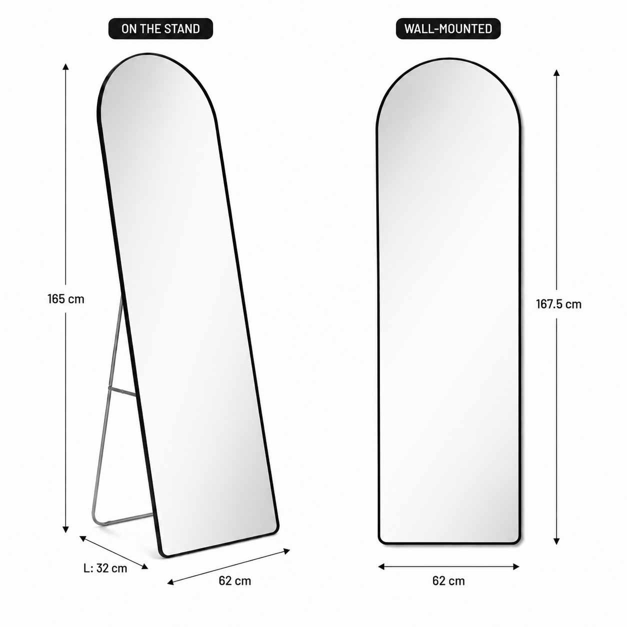 Arched Metal Frame Mirror with Stand