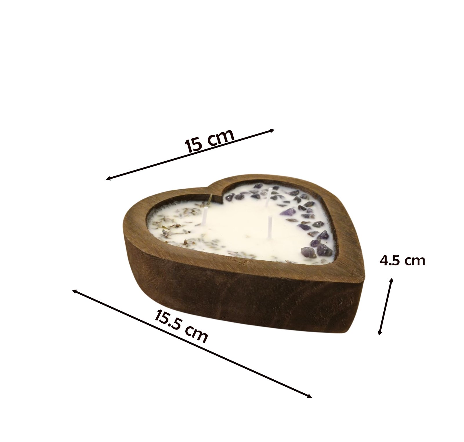 HEART-SHAPED SCENTED CANDLE IN WOODEN BOWL