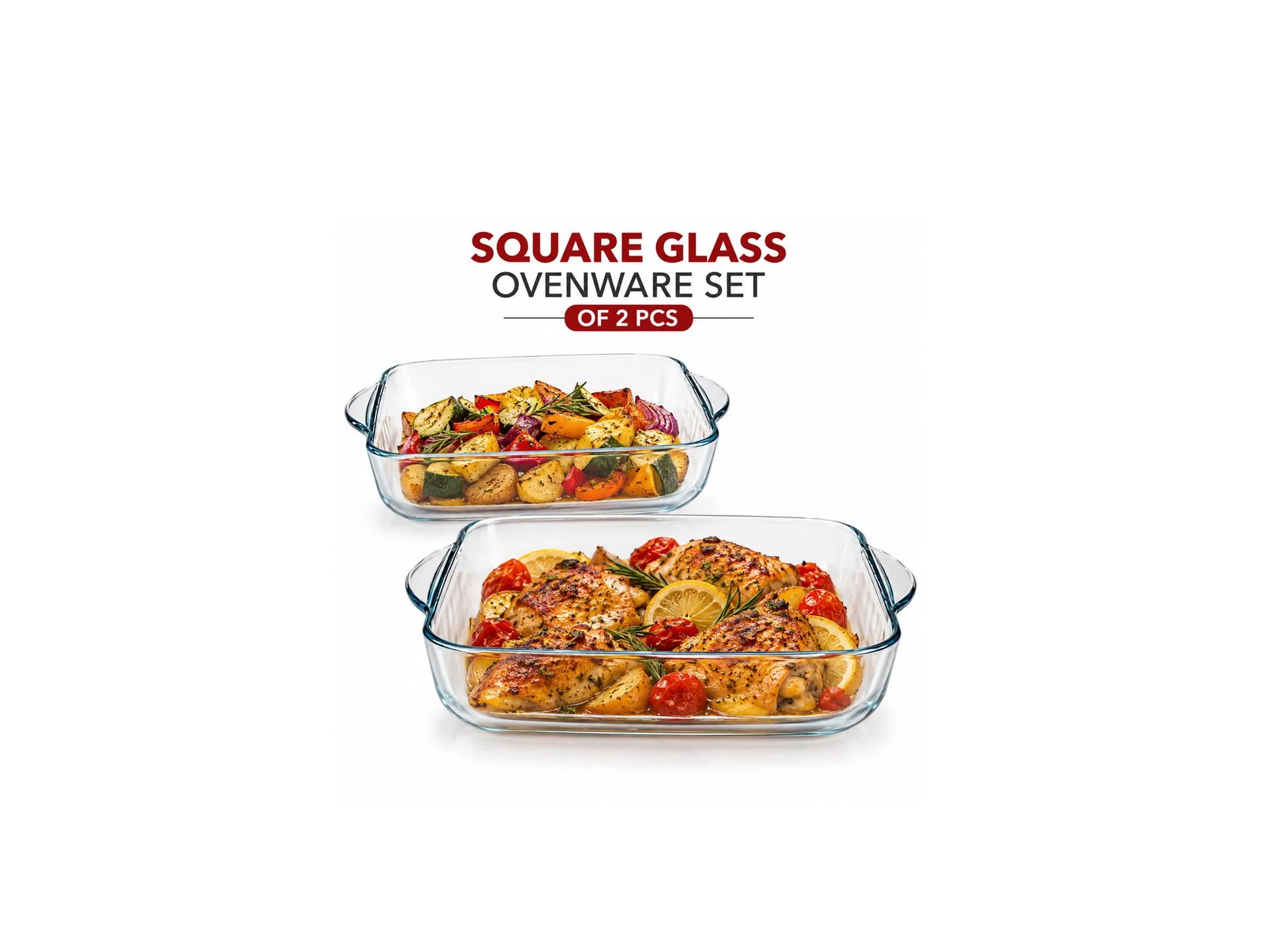 SQUARE GLASS OVENWARE SET OF 2 PCS - BORCAM