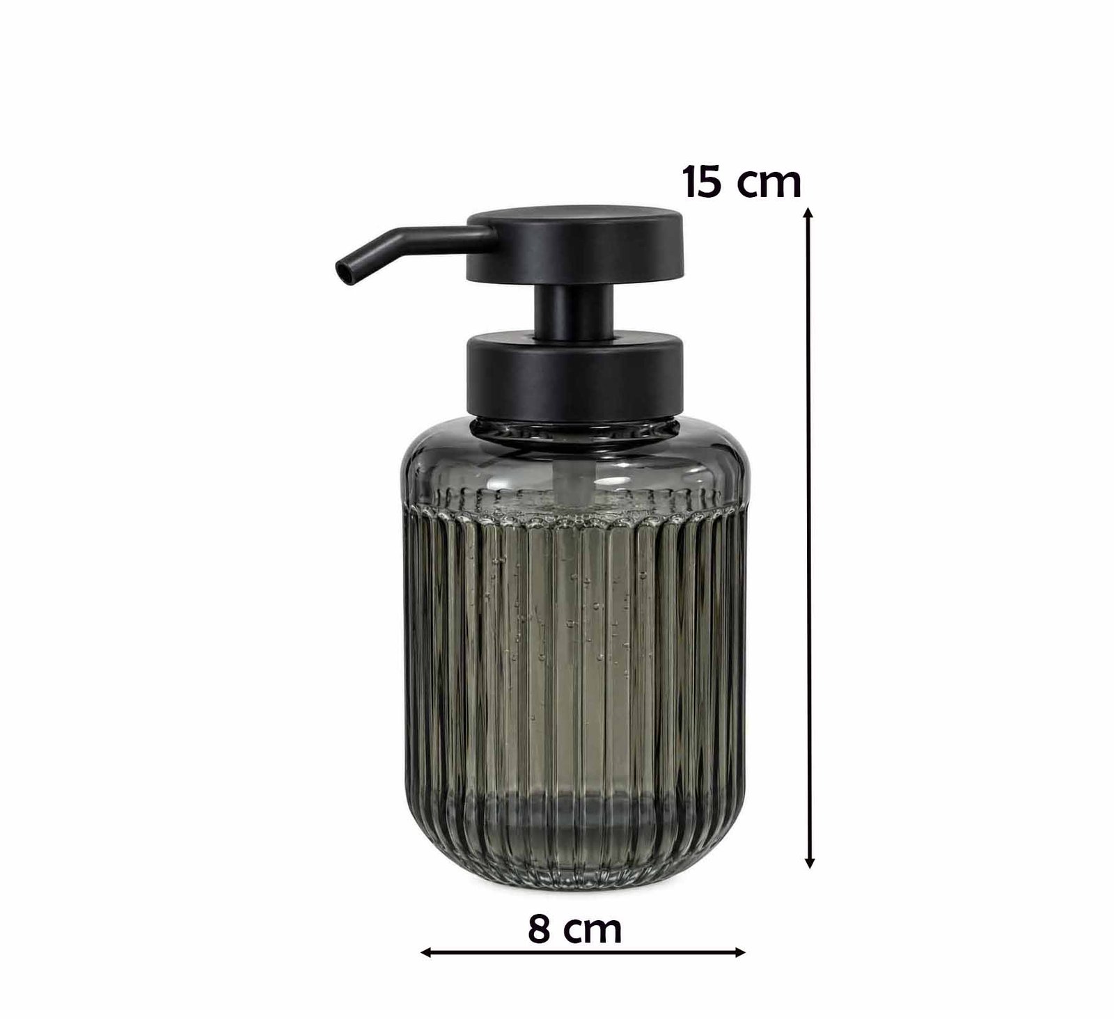 RIBBED GLASS SOAP DISPENSER WITH BLACK PUMP