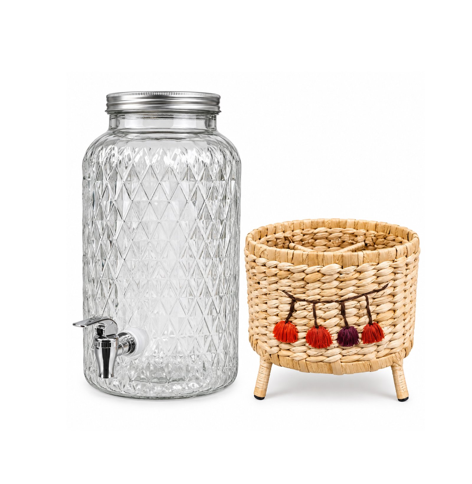 GLASS DRINK DISPENSER - WOVEN RAISED STAND - Image 2