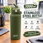 1000ml insulated stainless steel bottle with built-in straw and carry handle