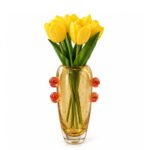 AMBER BLOWN GLASS VASE WITH BUBBLE ACCENTS