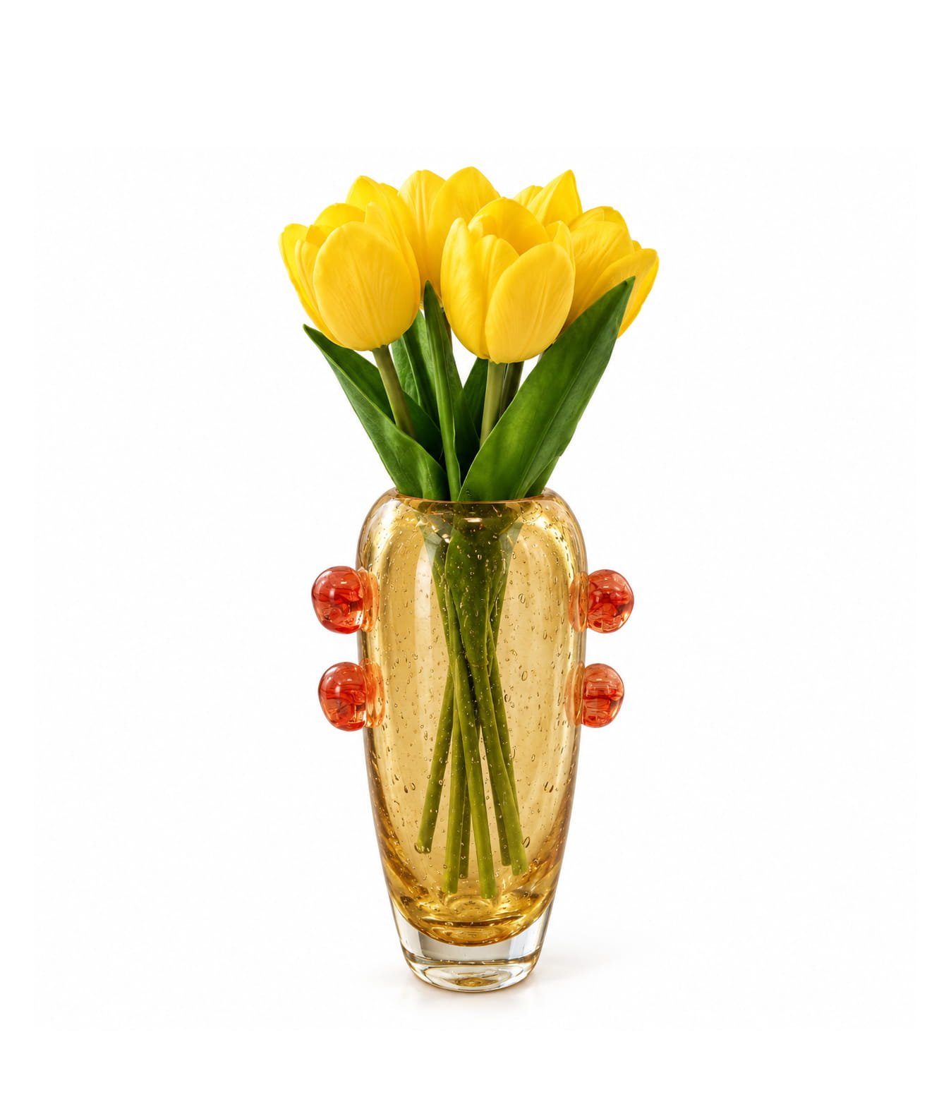 AMBER BLOWN GLASS VASE WITH BUBBLE ACCENTS
